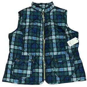 NWT Women's St. John's Bay Green Tartan‎ Quilted Vest – XL